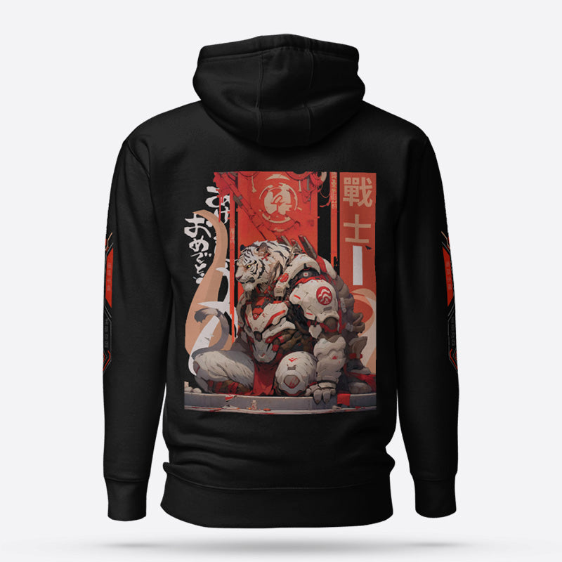 futuristic samurai black graphic hoodie selling on Goat Apparels
