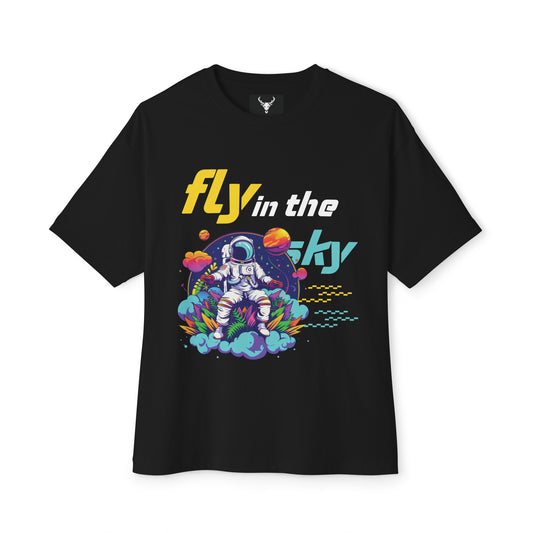 Fly Sky, Women Black Oversized Graphic Tees