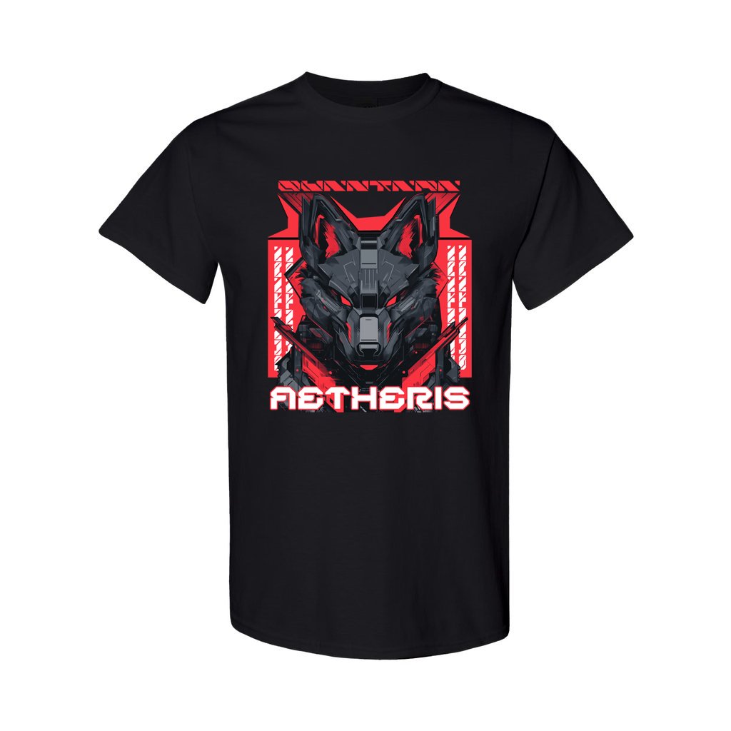 robot wolf red theme bold text cool graphic tees