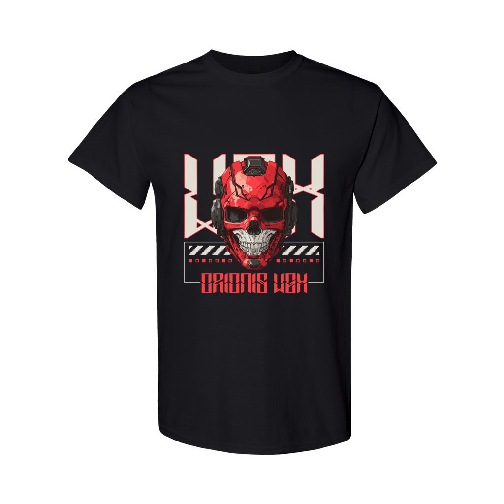 bold text, robot theme, red, cool graphic tees