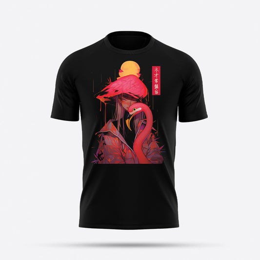 Cool red theme girl and bird graphic tees