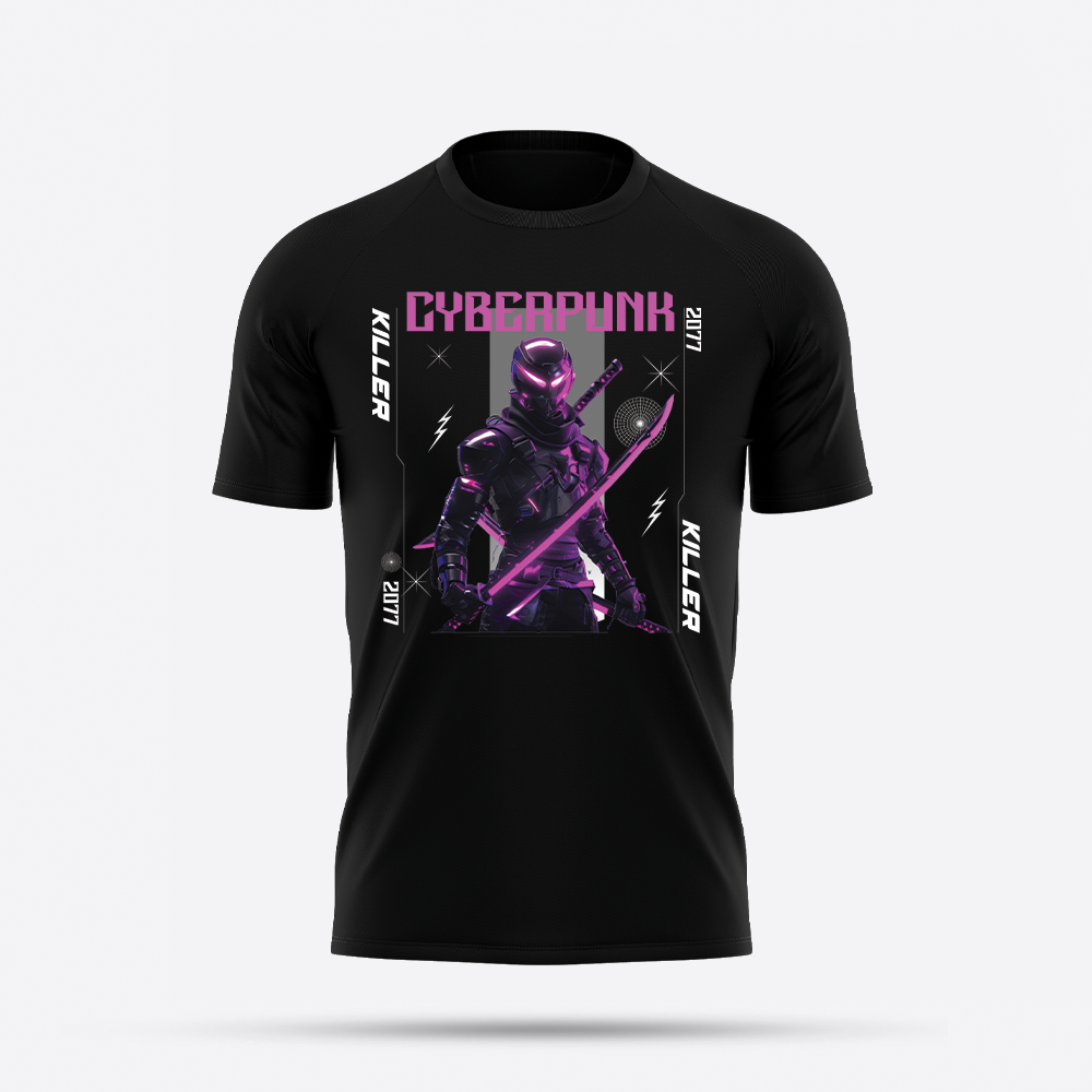 Cyberpunk dark theme, warrior graphic tees selling on goatapparels 