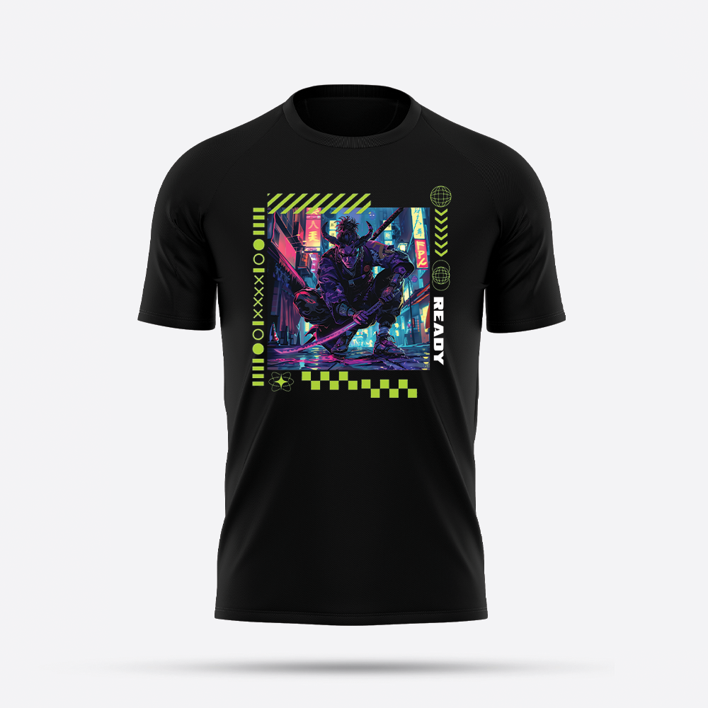 Cyberpunk, dark theme monster with sward graphic tees selling on goatapparels