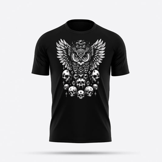 Evil owl, black and white gothic graphic tees