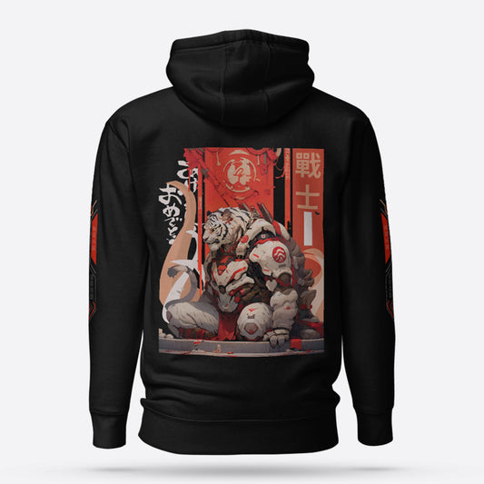 futuristic samurai black graphic hoodie selling on Goat Apparels