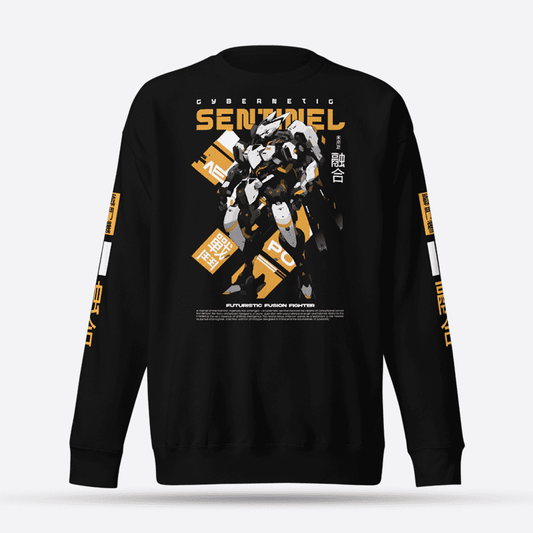futuristic black graphic crewneck sweatshirt sell on Goat Apparels
